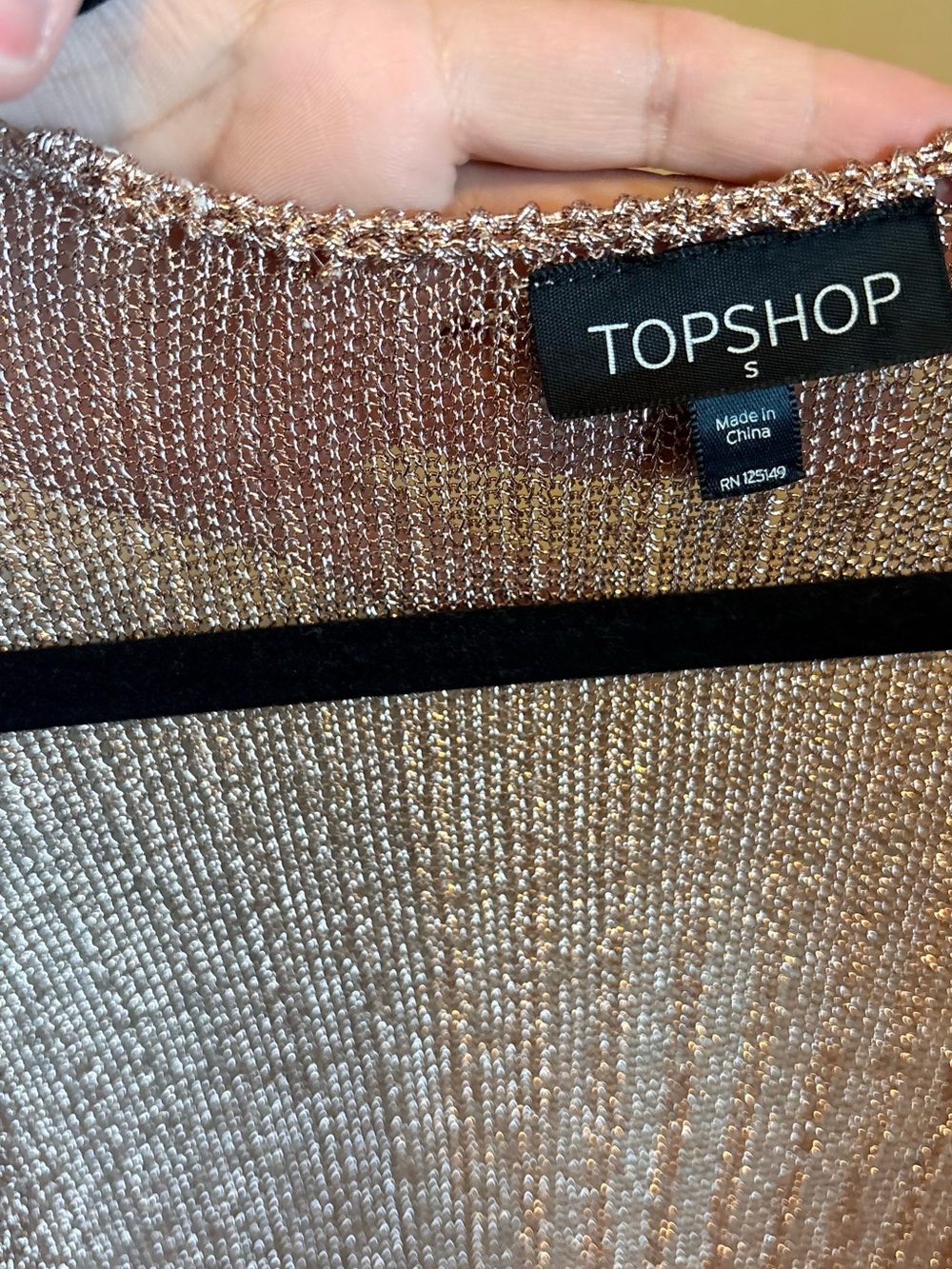 TOPSHOP Rose Gold Metallic Ribbed Open-Front Cardigan - Picture 3 of 3